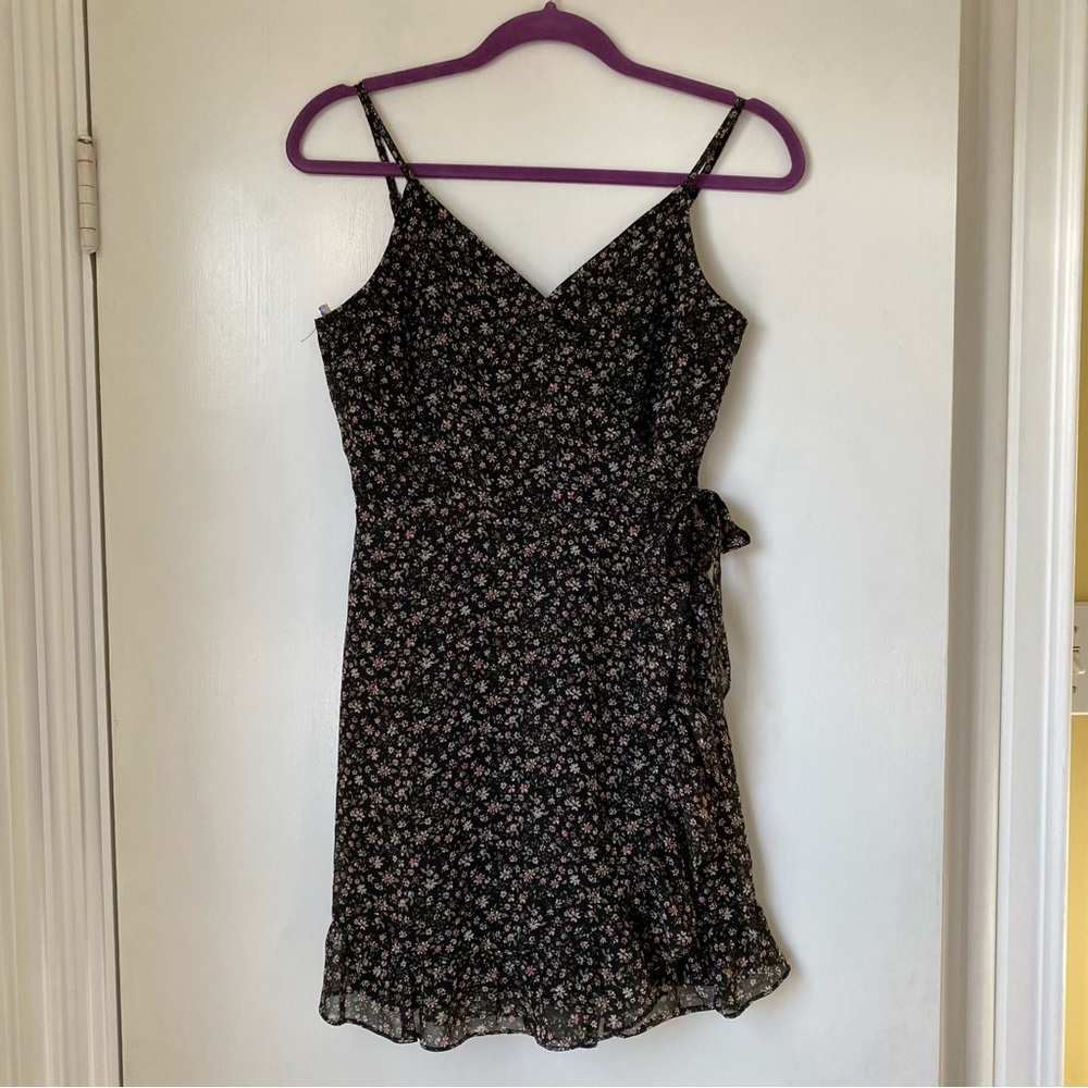 Hollister Black Floral Mini Wrap Dress